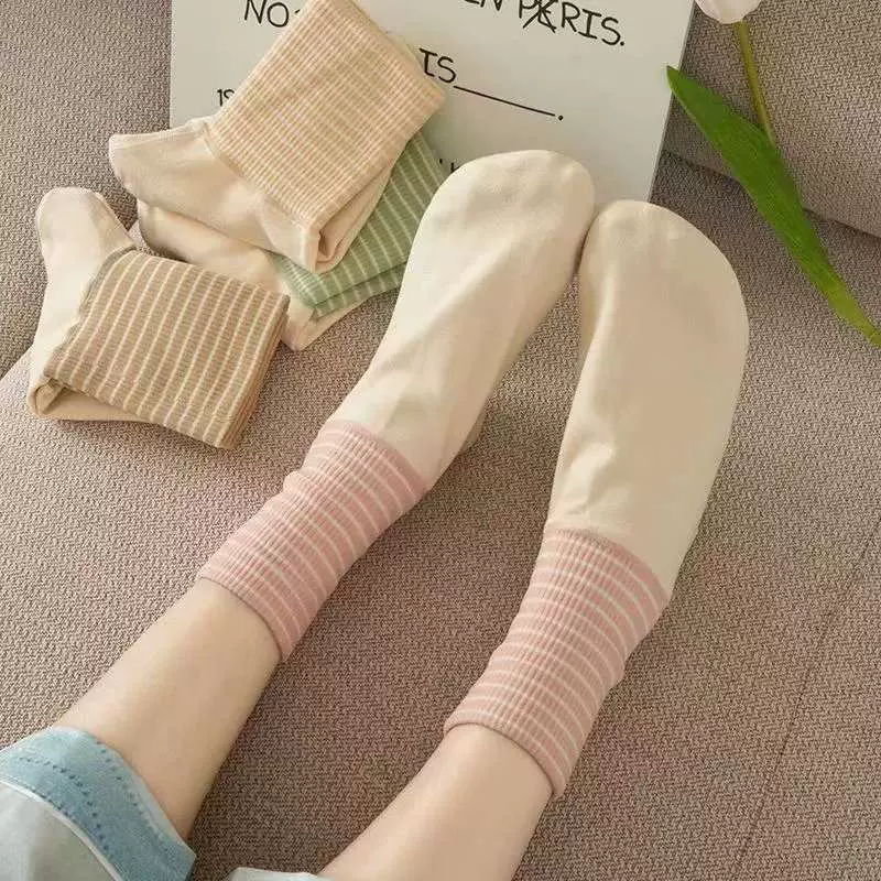 夏季大码女中筒袜条纹艾草松口吸湿排汗不起球情侣空调睡觉袜子女