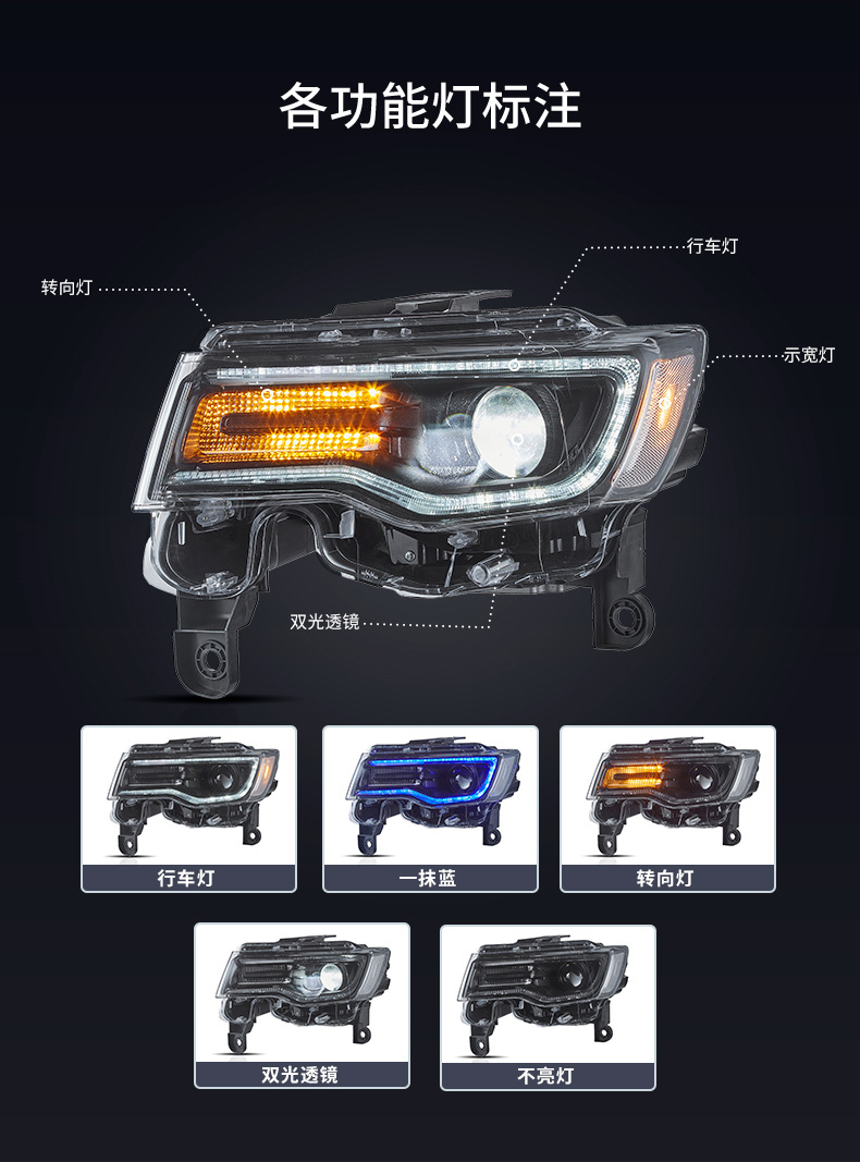 Suitable for Jeep Grand Cherokee 14-22 modified JEEP car led headlight assembly streamer steering headlight