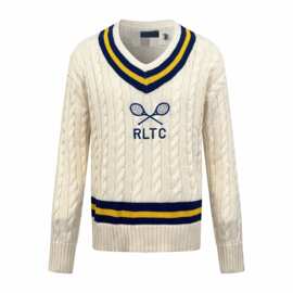 高品质RL家25年冬季新款美式温网麻花V领刺绣logo羊毛衫男女同款