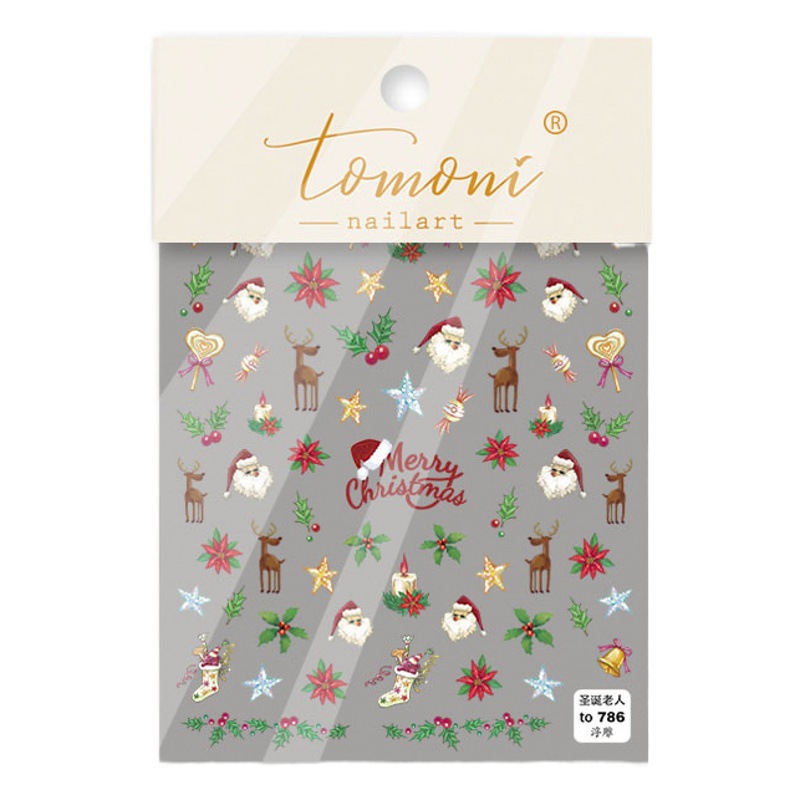 Pegatinas de uñas decorativo pequeño patrón Navidad Santa Claus Otoño e Invierno alivio de dibujos animados copo de nieve tridimensional Internet celebridad pegatinas de uñas