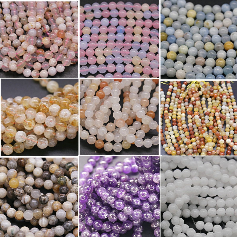 百搭中高档天然石8MMdiy饰品配件粉晶宝石发晶紫水晶批发散珠串珠