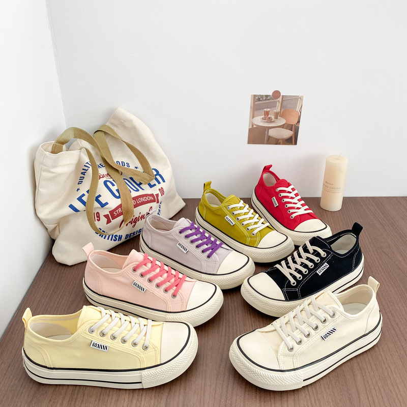 W-2575 Mango Head Thick-Soled Canvas Shoes Women's Shoes Classic Basic Sneakers Casual Niche Small Black Shoes Retro Chic