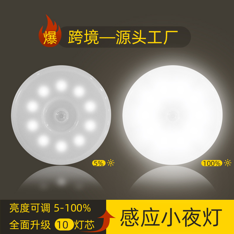 Led Human Body Sensor Night Light Bedroom Bedside Charging Light up When People Come Dimming Two-Color Wardrobe Cabinet Light Bedside