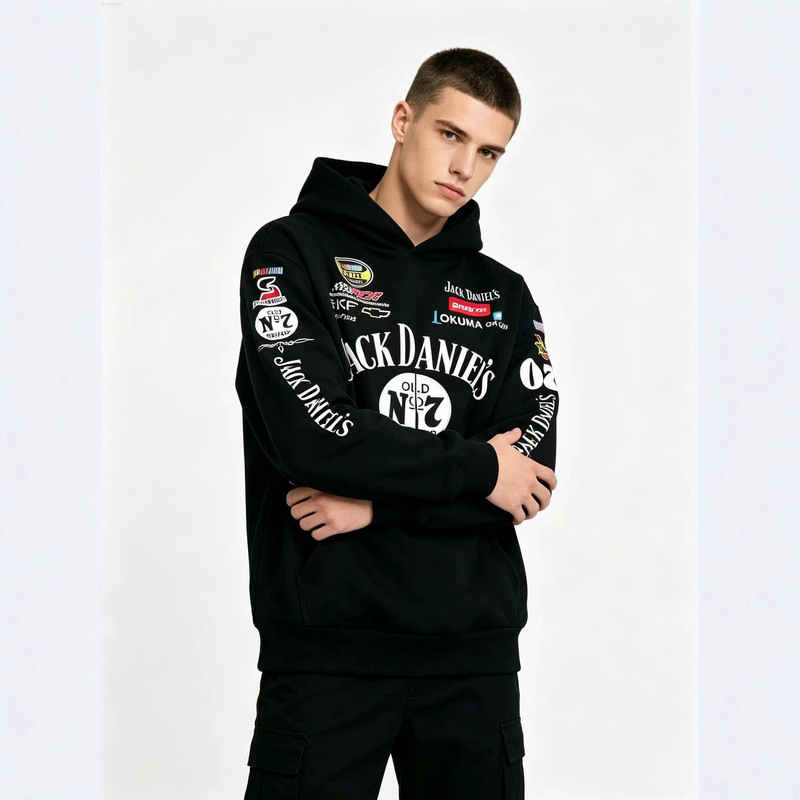 F1 Embroidered Letter Hooded Sweatshirt Retro European and American Style Ins Casual Unisex Spring and Autumn Sweatshirt Custom-Made