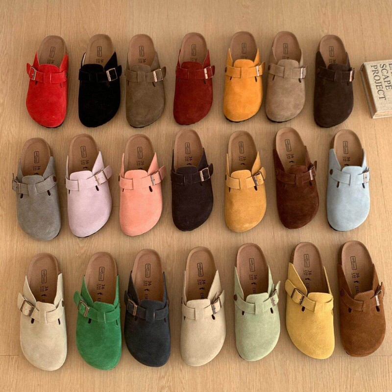 Korean-Style Retro Slip-On Birkenstock Shoes for Women, 2026 Spring New Model, Thick-Soled, Closed-Toe, Genuine Leather, Round-Toe Half Slippers