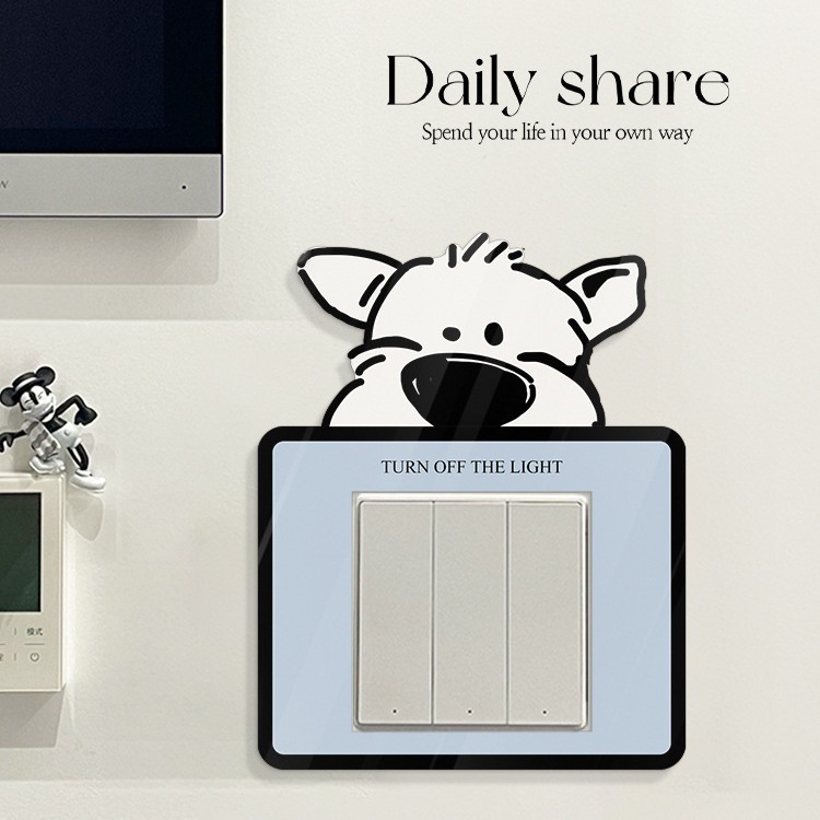 Acrylic Switch Stickers Home Decorative Wall Stickers Original Puppy Socket Frame Set Anti-Dirty Beautification Switch Decoration