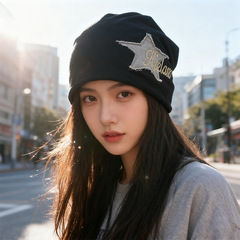 帽子女美式百搭学院风堆堆帽秋冬小众潮 ins星星包头帽护耳月子帽