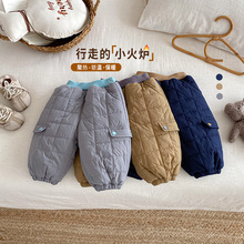 儿童纯色棉裤2025新款冬季男童时尚绗线加厚工装裤宝宝冬装裤子潮