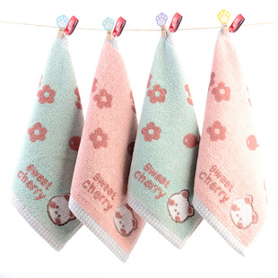 Children's Face Wash Cotton Square Scarf Cartoon Jacquard Kindergarten Mouth Wipe Hand Wipe Small Square Scarf Hanging Soft Water Absorbent