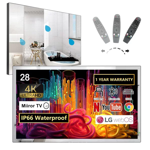 soulaca 28-inch 4K smart mirror, waterproof bathroom TV, network operating system, Alex voice control