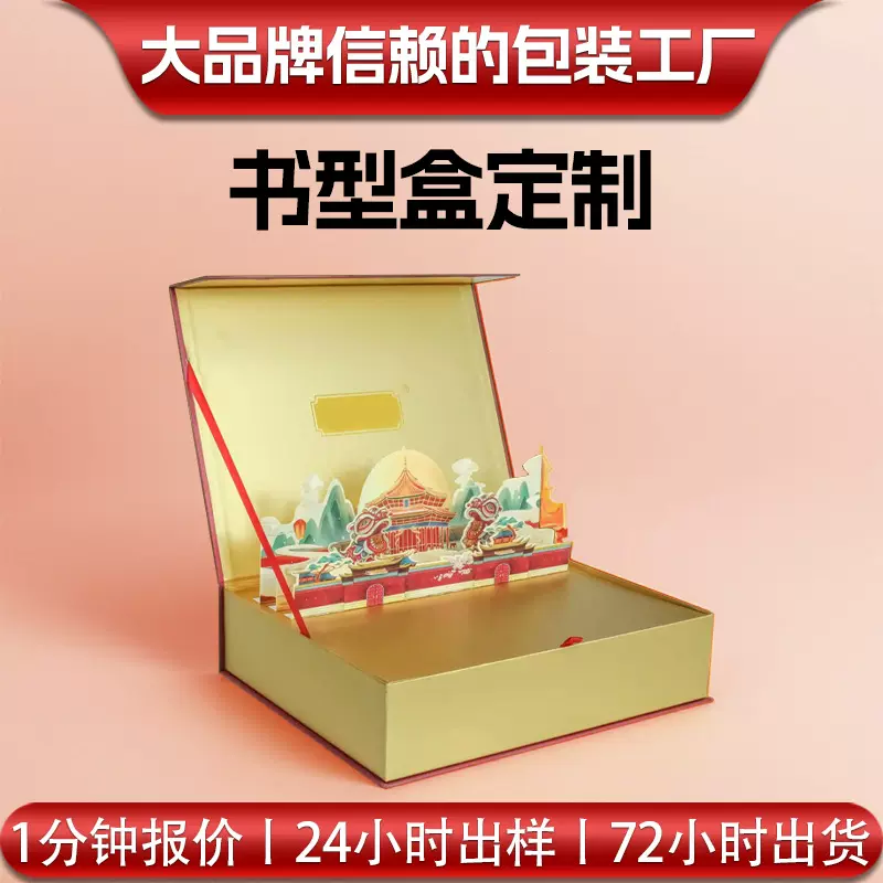 一片式折叠盒一体成型手提翻盖书型盒磁吸包装礼盒定制定制礼盒