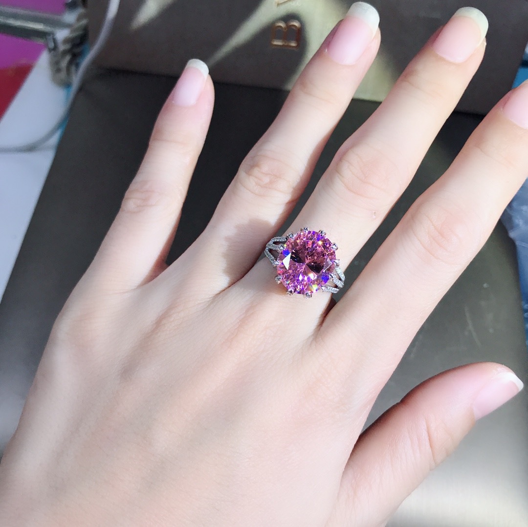 6 quilates VVS grado 3EX Oval anillo de diamantes de alto carbono con incrustaciones de diamantes importados de alto carbono Rosa G color amarillo joyería