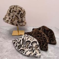 新款秋冬潮流豹纹渔夫帽女百搭仿貂绒保暖防寒防风盆帽男显脸小