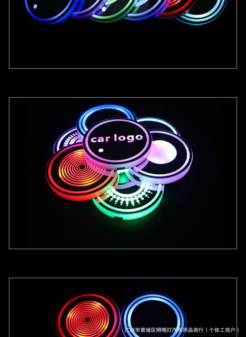 New Car LED Light-Up Cup Mat, Colorful Cup Mat, Car Interior Ambient Light, USB Rechargeable, Non-Slip Cup Mat