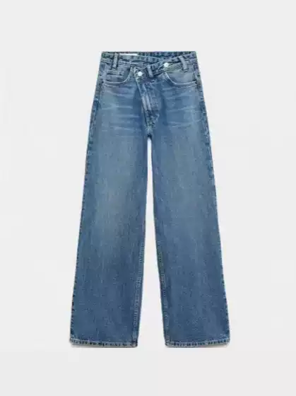 TAOP&ZA Early Autumn New Women's Commuter Double-Breasted High-Waist Wide-Leg Straight Jeans