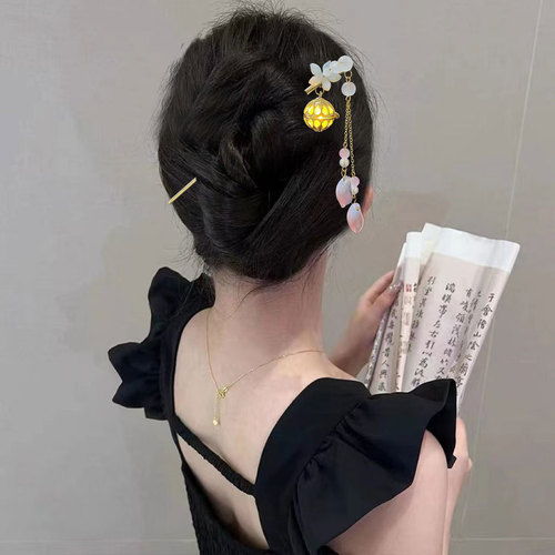 Original palace-style colorful luminous hairpins, lantern plate hairpins, high-end cheongsam accessories, hair accessories