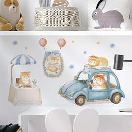 小仓鼠卡通汽车儿童房装饰贴画气球动物家居装饰墙贴纸可爱小贴画