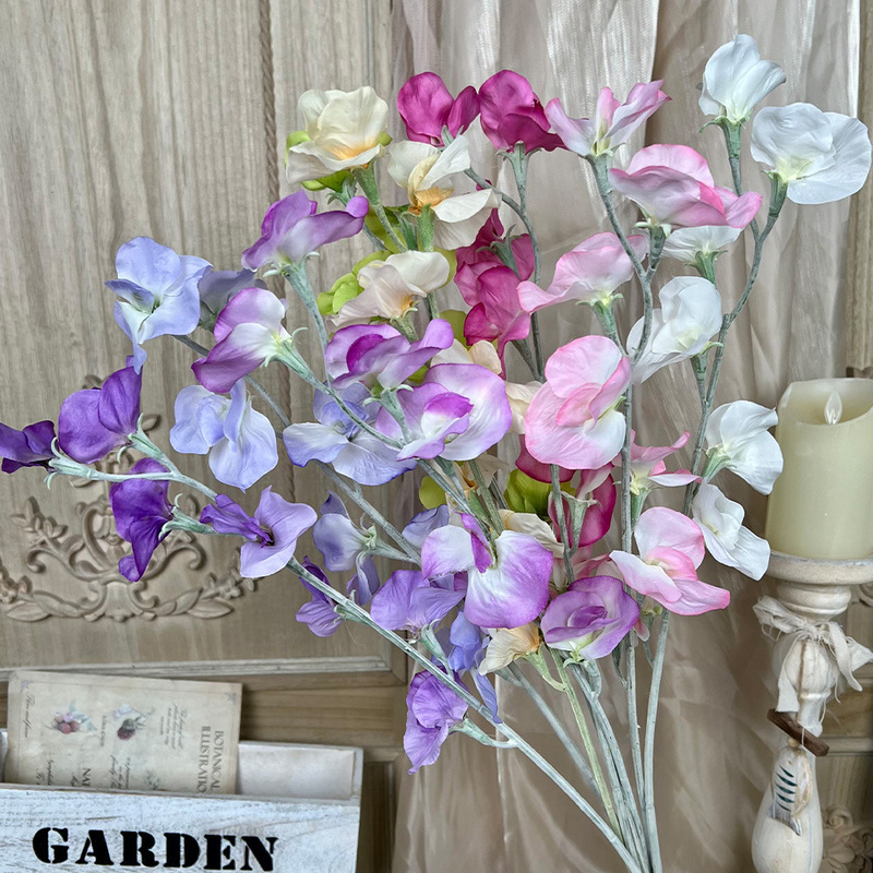 Simulated Pea Flower Fake Bouquet Wedding Flower High-End Artificial Silk Flower Finished Ornaments Living Room Decorative Flower Wholesale