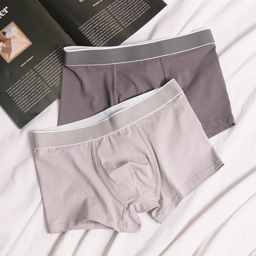 Autumn and winter comfortable cotton underwear men's simple solid color boxer briefs mid-waist youth basic plus size shorts