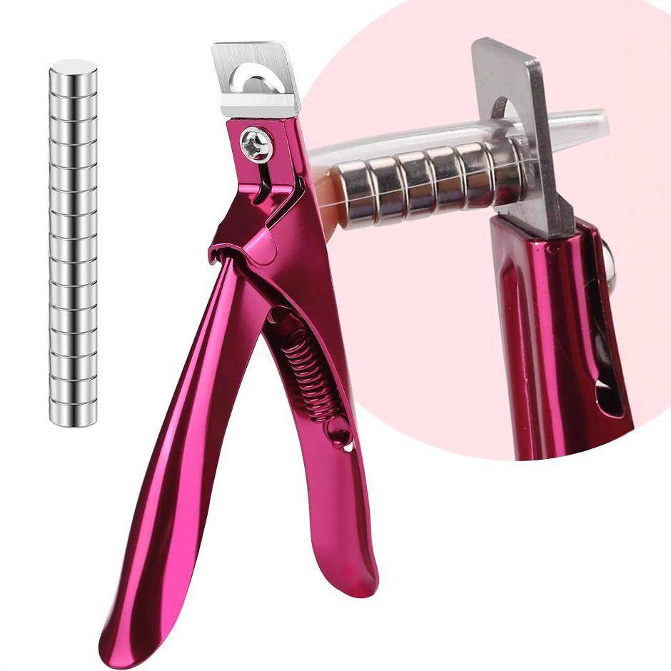 Rose Red French U-Shaped Nail Scissors with Magnet, Stainless Steel Nail Clippers Delayed