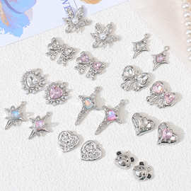 电镀银色锌合金项链爱心吊坠挂饰 diy韩国网红蝴蝶结星星饰品配件