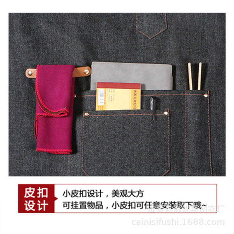 Delantal de mezclilla restaurante occidental leche tienda de té floral salón de uñas Barbero ropa de trabajo de carpintería delantal de lona al por mayor