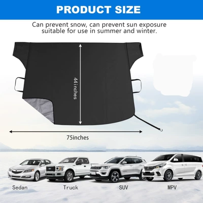 Cross-Border Car Snow Cover, Anti-Frost Cover, Magnetic Suction, Thickened and Enlarged Snow Shield, Front Windshield Car Sunshade, Sun Block (Car snow shield) - one-side-is-black-and-the-other-side-is-silver-190x-112cm-hook-type-without-magnet