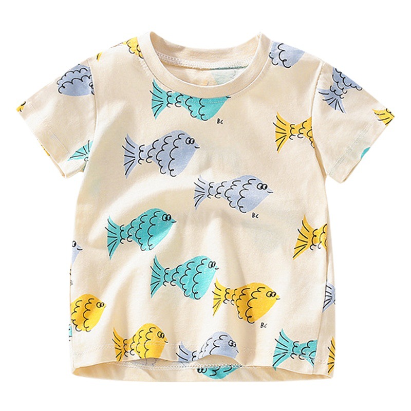 Malwee ropa infantil de verano nuevo estilo europeo y americano de niños pequeños lindos ropa infantil de cuello redondo de manga corta impresión de aire extranjero blusa