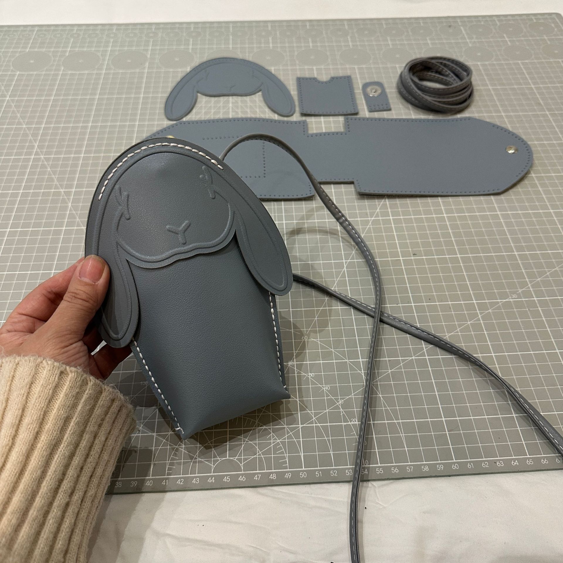 DIY 손뜨개 가방, 자체 제작 재료 패키지, 귀여운 토끼 동전 지갑, 숄더/크로스바디 휴대폰 가방, 이벤트용 모델