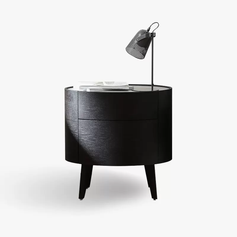 意式极简床头柜北欧轻奢现代简易卧室圆形收纳柜玻璃双抽边几柜