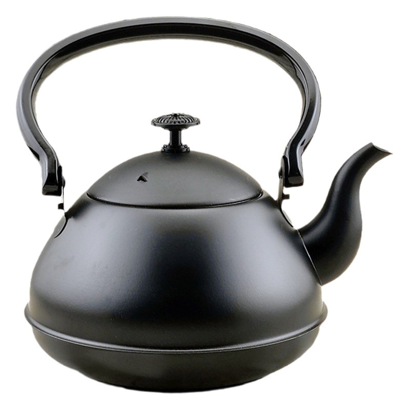 Tetera de acero inoxidable negra para uso doméstico, tetera de fondo plano para restaurantes con filtro, tetera vintage con filtro.