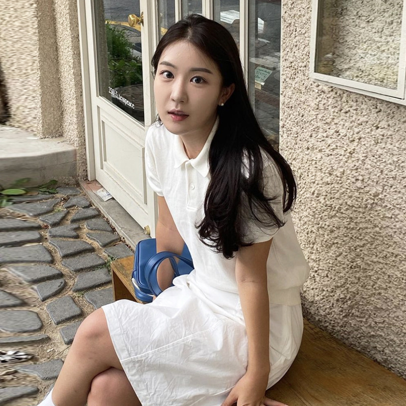 In-Stock Dongdaemun Women's Korean Polo Collar Short-Sleeve Knit Top White Skirt Vest Set