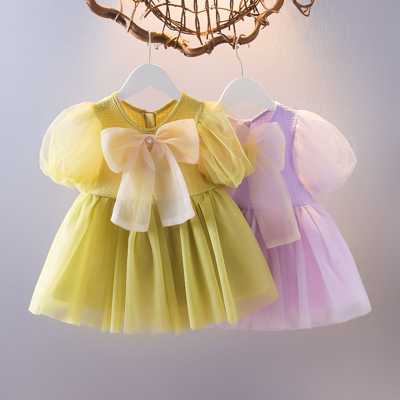 2025 New Summer Chiffon Mesh Bow dress Baby Girl Baby Princess Dress Trendy