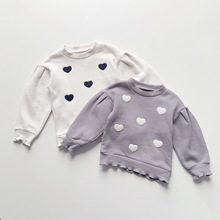 日单尾货有机棉80-95婴童女宝秋冬抓绒保暖上衣卫衣木耳边套头