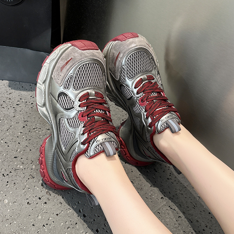 Trendy Casual Sports Versatile Fleece-Lined Running Shoes for Women 2025 Autumn and Winter New Genuine Leather Thick-Soled Dad Shoes