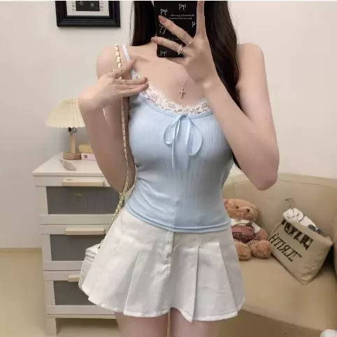 纯欲风蕾丝拼接辣妹吊带背心修身无痕打底内搭人棉亲肤显瘦上衣女