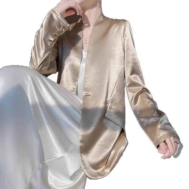 ng2510292 White Acetate Satin For Women, 2025 Spring/autumn New Style, Loose Casual Elegant Short Blazer Top_ecoleips.com