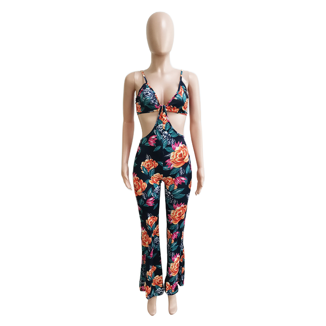 Women Clothing Spring Summer Beach Vacation Tube Top Hollow Out Cutout Jumpsuit