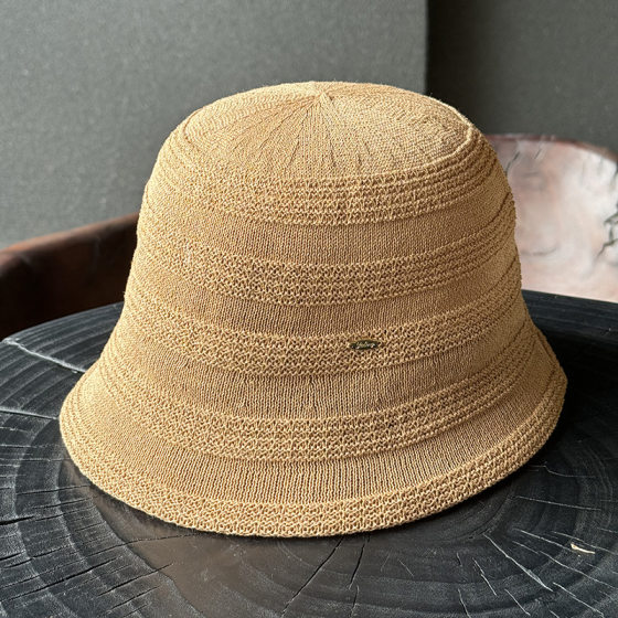 Japanese and paper small brim fisherman hat retro small brim striped knitted hollow ultra-light foldable rollable fisherman hat