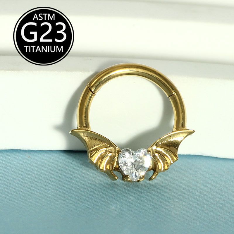 Amazon Hot Fashion Bat Nose Septum Ring Nose Clip G23 Titanium Heart Zircon Ear Bone Nail Jewelry detail image 7