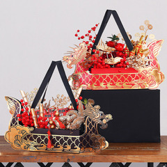 2024龍年福桶新年裝飾運財長龍摺疊盒年宵花桶燙金福盒仿真喜慶材