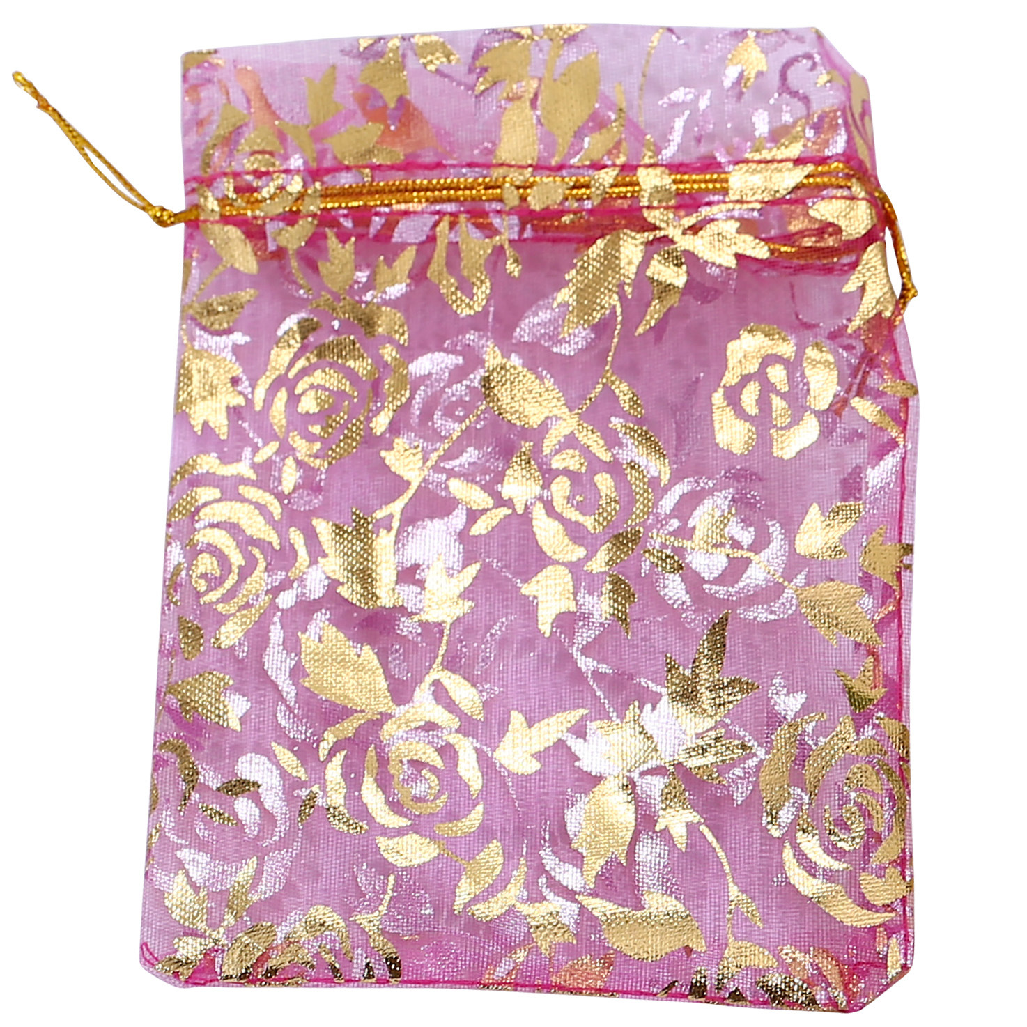 网纱袋现货烫金玫瑰花饰品首饰袋束口抽绳袋喜糖袋糖果袋欧根纱袋