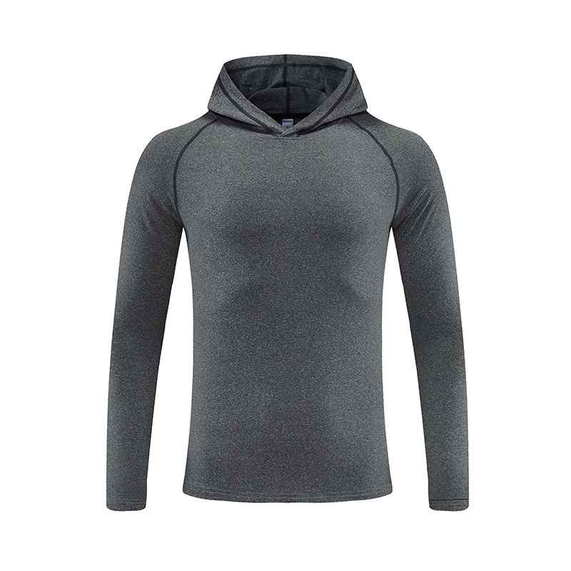 Otoño e Invierno Camiseta deportiva de manga larga Entrenamiento de fitness para hombres con capucha delgada de secado rápido transpirable estiramiento casual camiseta hombres