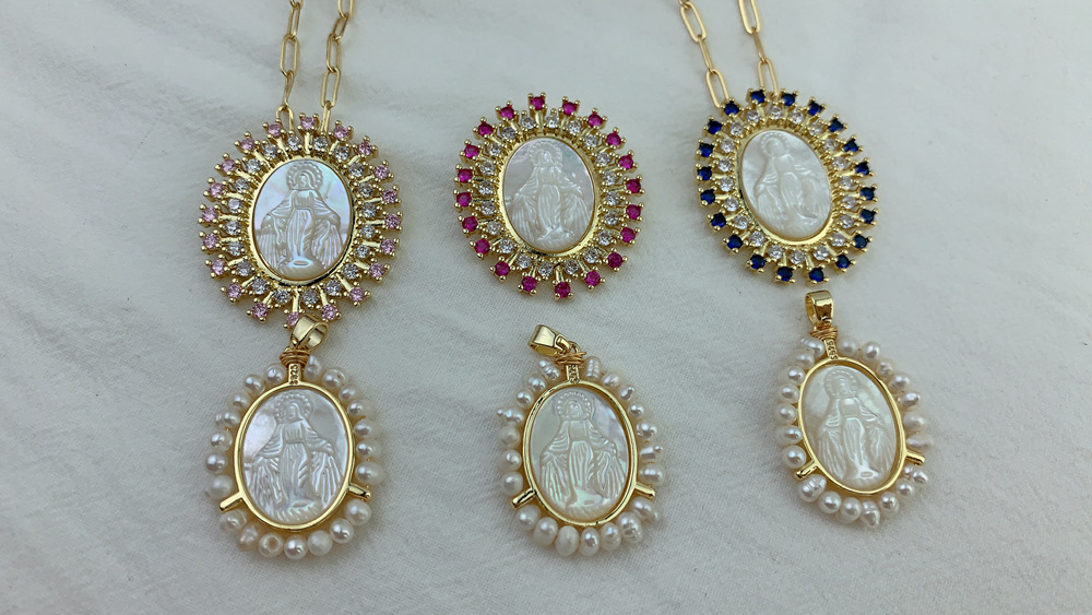 20g Weight Natural Fritillary Copper Plating Human Virgin Mary Zircon Pendant Necklace