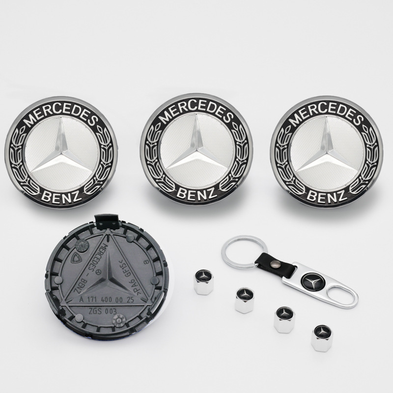 Suitable for Mercedes Wheel Hub Caps, 75mm Mercedes Wheat Ear Wheel Center Caps, Silver and Black Plastic Tire Cap Emblems
