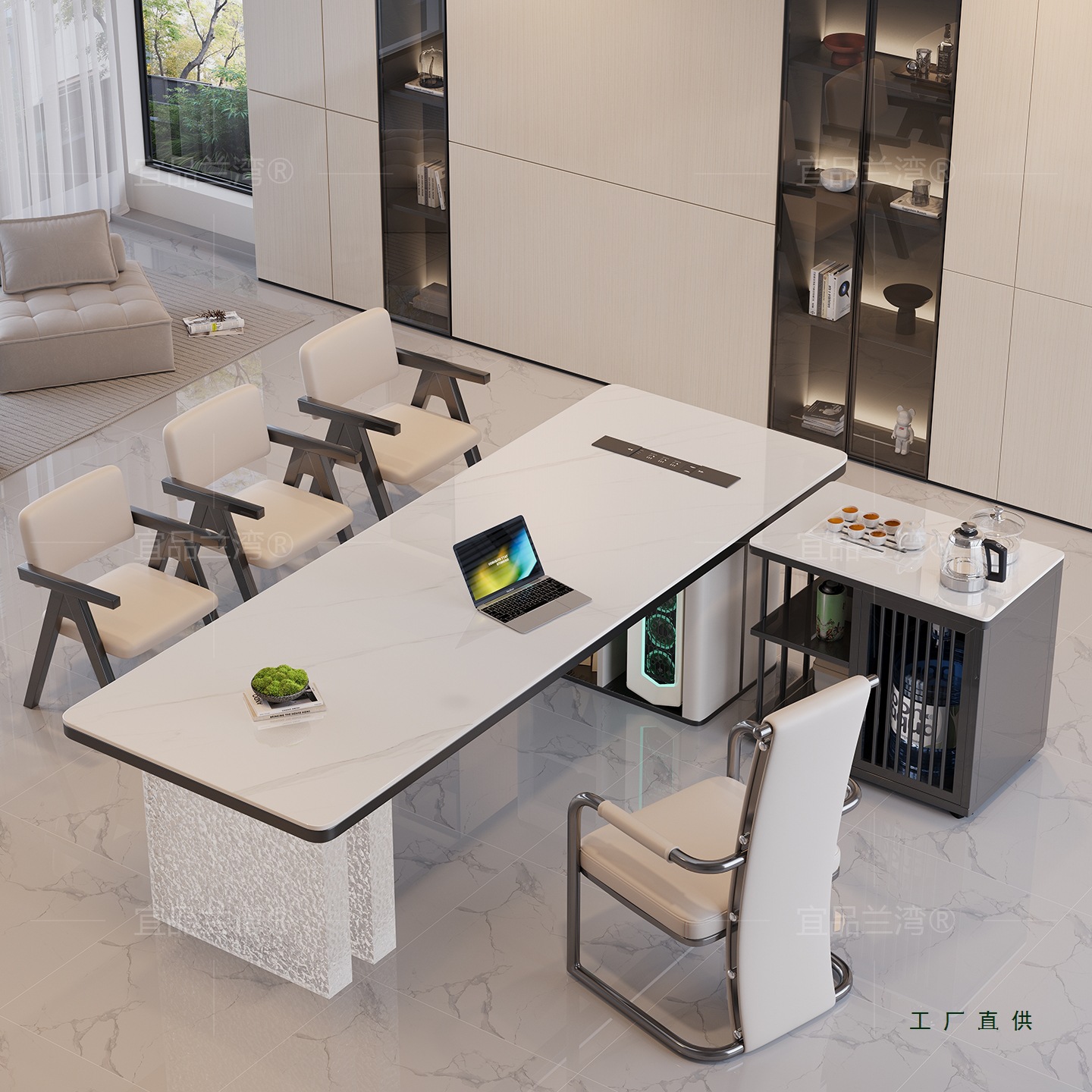 2025新款高端岩板茶桌烧水壶一体嵌入式办公室茶具一整套岛台茶台