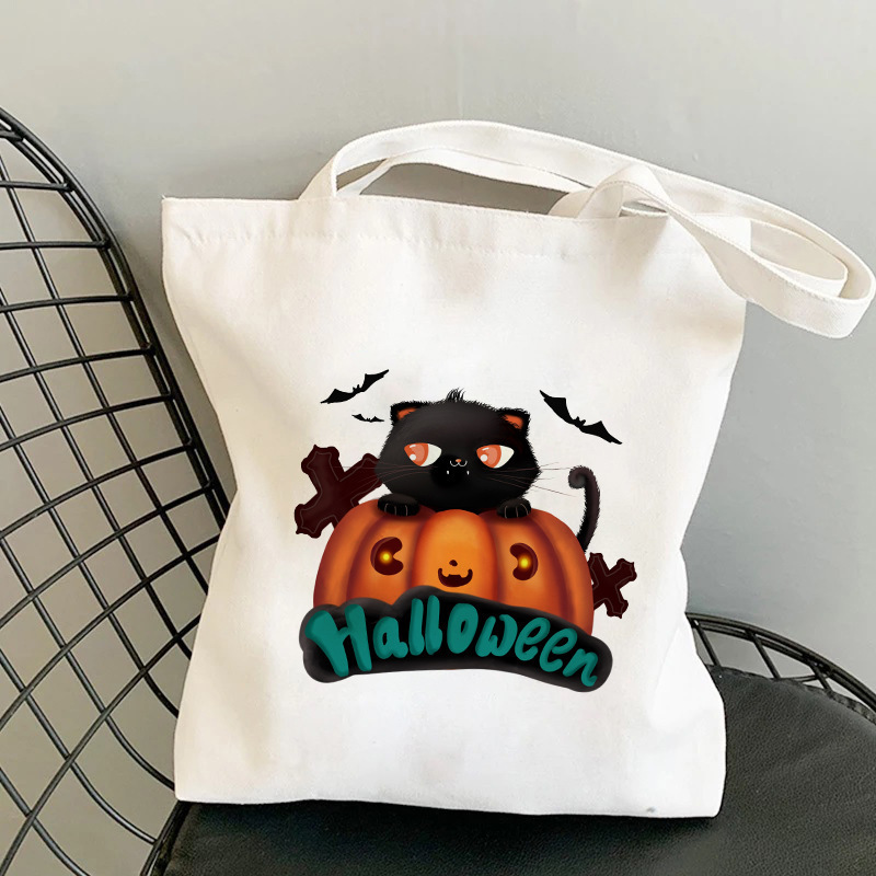 Halloween Festival Halloween Unisex Canvas Animal Pumpkin Letter Streetwear Square Open Shoulder Bag Canvas Bag