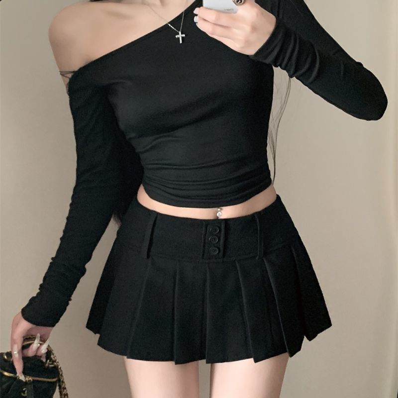 ホットガールスタイル甘くてスパイシーなプリーツスカート婦人服 2025 新しい夏ハイウエスト痩身露出防止 A ラインスカートショートスカート女性|undefined