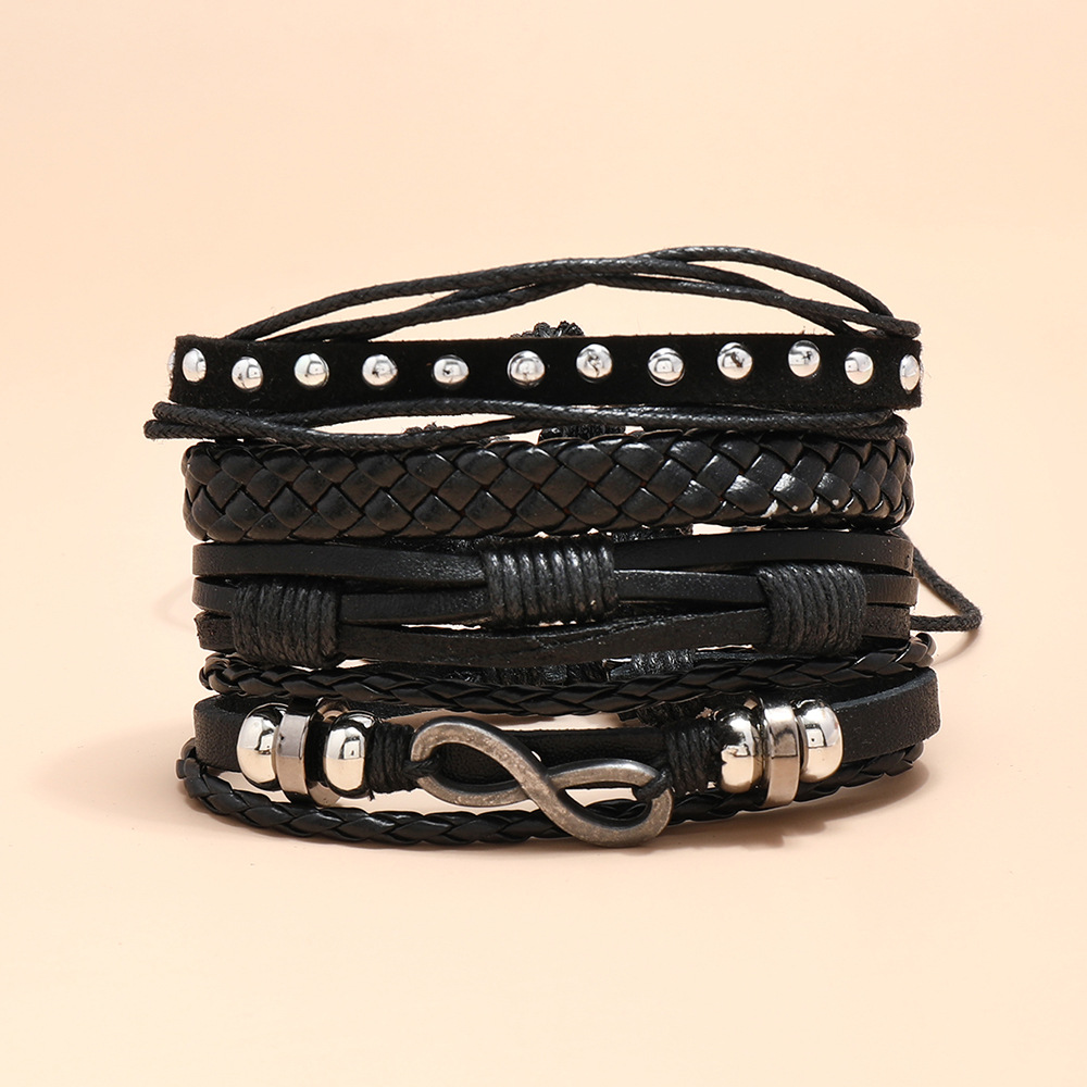 Personalized simple hand-woven leather bracelet four-piece suit menu0027s bracelet