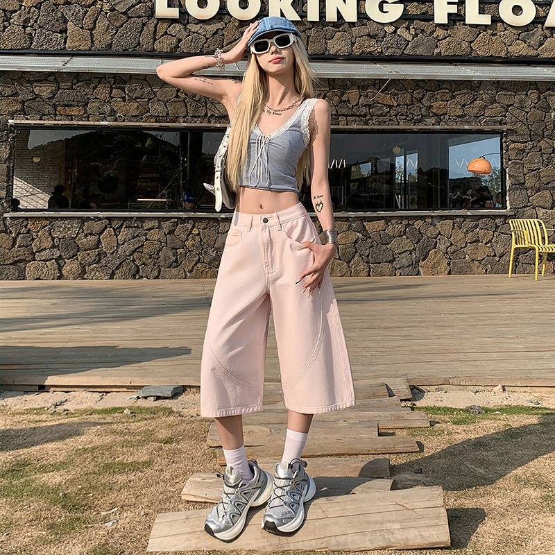 Wholesale American Retro High-Waisted Loose Spring and Summer Slim Straight Cropped Jeans for Women Wholesale American Retro High-Waisted Loose Spring and Summer Slim Straight Cropped Jeans for Women